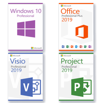 Microsoft Windows 10 Professional + Microsoft Visio 2019 Professional + Microsoft Project 2019 Professional + Microsoft Office 2019 Professional Plus License for 3 devices